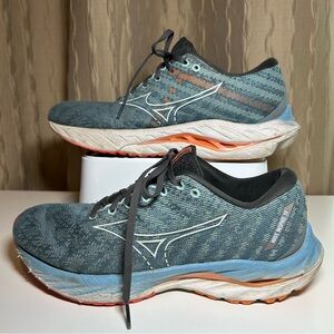Mizuno Wave Inspire 19 Men's 9 Running Shoes Blue Support Cushioned Carbon